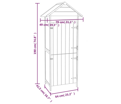 Armario de almacenamiento para jardín marrón 42,5x64x190 cm