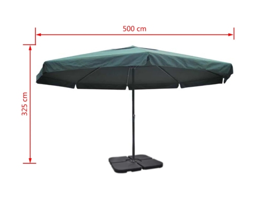 Sombrilla de jardín con base portátil aluminio verde