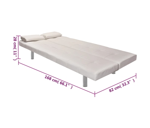 Sofá cama con dos cojines cuero artificial ajustable crema