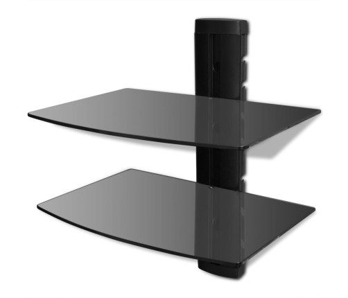 Estante de pared para aparatos DVD 2 niveles de vidrio negro