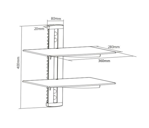 Estante de pared para aparatos DVD 2 niveles de vidrio negro