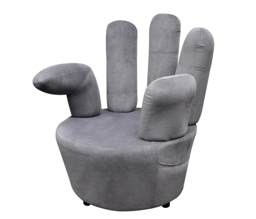 Sillón en forma de mano de terciopelo gris