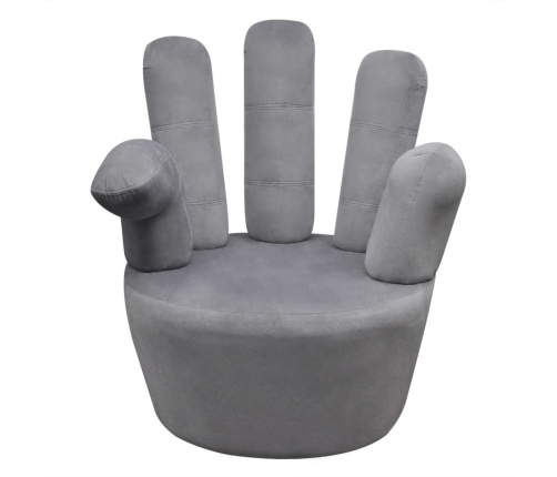 Sillón en forma de mano de terciopelo gris