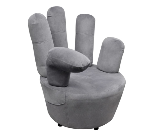 Sillón en forma de mano de terciopelo gris