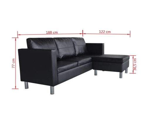 Sofá modular de 3 plazas de cuero artificial negro