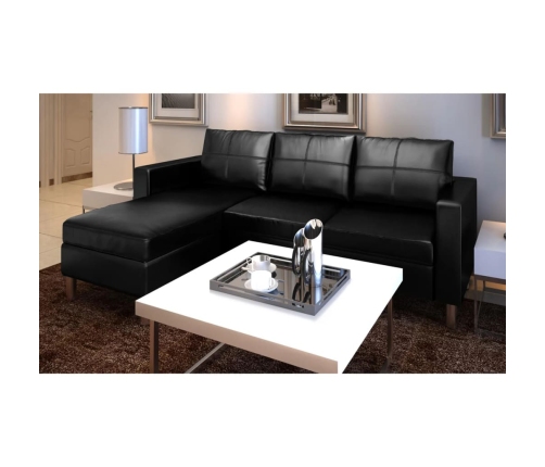 Sofá modular de 3 plazas de cuero artificial negro