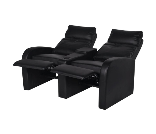 Sillón reclinable de 2 plazas de cuero artificial negro