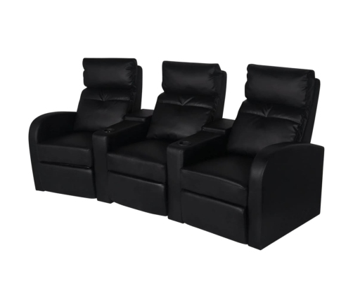 Sillón reclinable de 3 plazas de cuero artificial negro