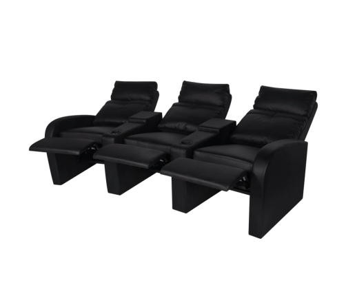 Sillón reclinable de 3 plazas de cuero artificial negro