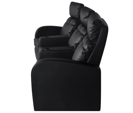 Sillón reclinable de 3 plazas de cuero artificial negro