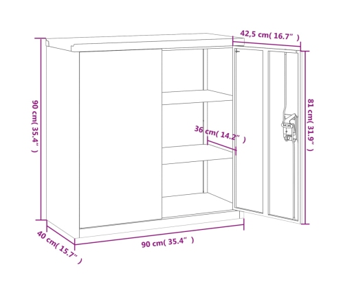 Armario de oficina 2 puertas 90 cm acero gris