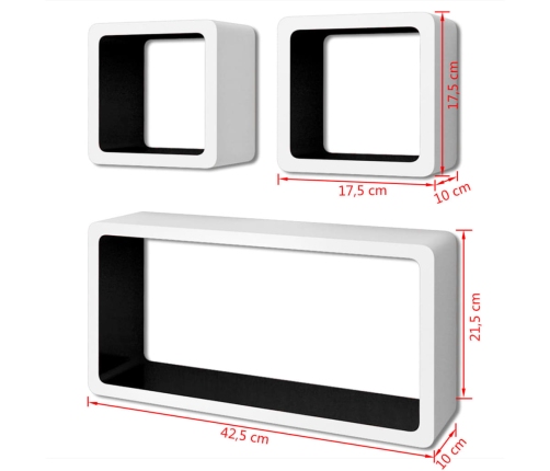 vidaXL Estantes flotantes pared 3 pzas libros/DVD MDF blanco negro