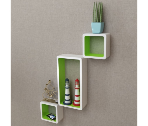 vidaXL Estantes flotantes pared 3 pzas libros/DVD MDF blanco verde