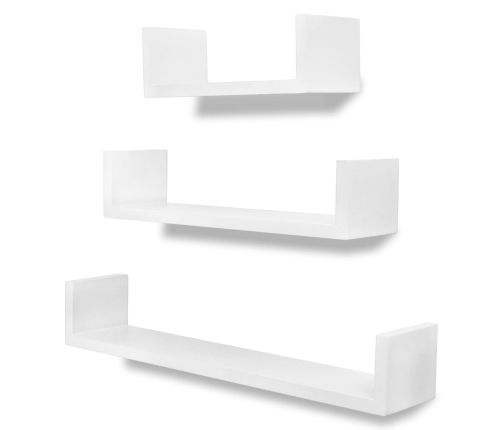 vidaXL Estantes flotantes pared 3 pzas MDF blanco forma U libros/DVD