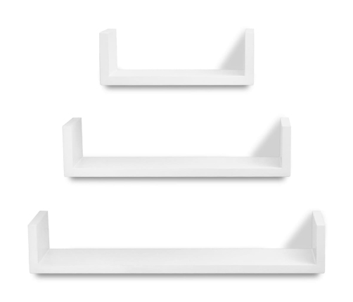 vidaXL Estantes flotantes pared 3 pzas MDF blanco forma U libros/DVD