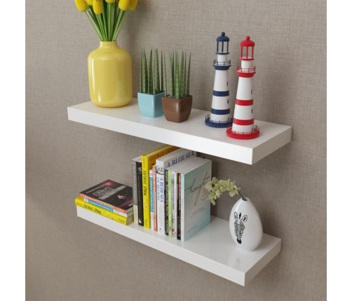 Estantes flotantes de pared 2 uds MDF blanco para libros/DVD