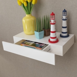 Estante flotante pared con 1 cajón MDF blanco para libros/DVD