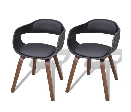 Sillas de comedor 2 uds madera curvada y cuero sintético negro