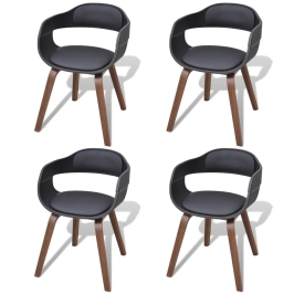 Sillas de comedor 4 uds madera curvada cuero sintético negro