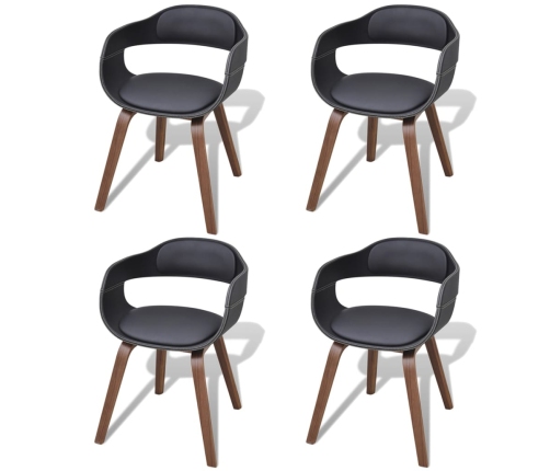 Sillas de comedor 4 uds madera curvada cuero sintético negro