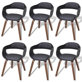 Sillas de comedor 6 uds madera curvada cuero sintético negro