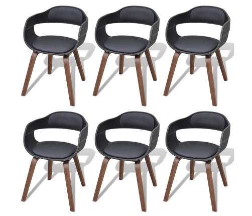 Sillas de comedor 6 uds madera curvada cuero sintético negro