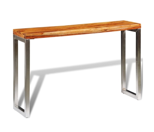 Mesa consola de madera de sheesham maciza con patas de acero