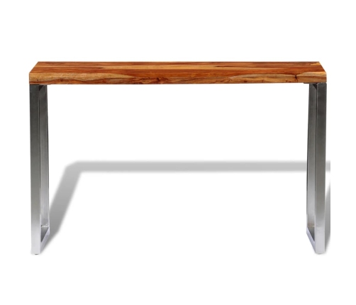 Mesa consola de madera de sheesham maciza con patas de acero