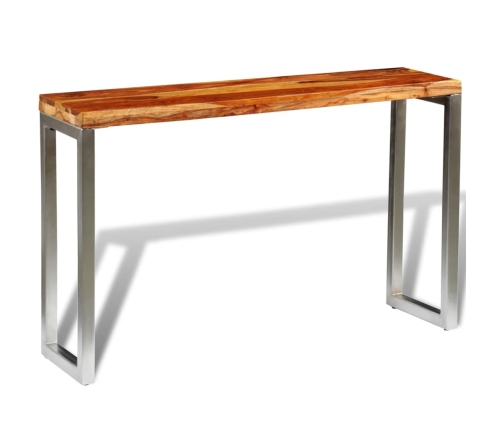 Mesa consola de madera de sheesham maciza con patas de acero