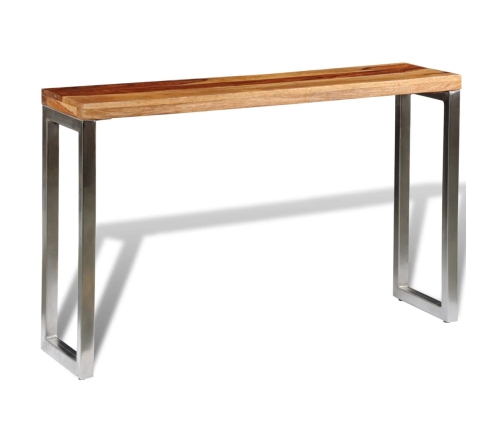 Mesa consola de madera de sheesham maciza con patas de acero