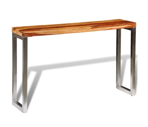 Mesa consola de madera de sheesham maciza con patas de acero