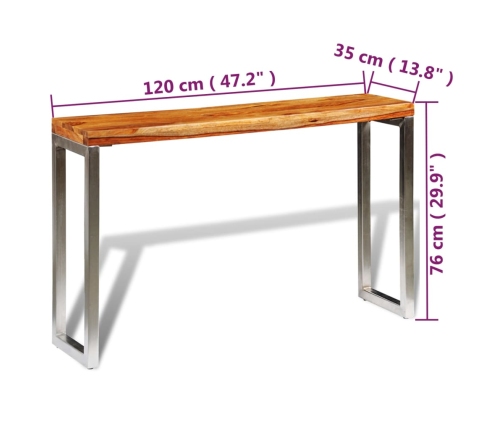 Mesa consola de madera de sheesham maciza con patas de acero