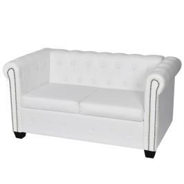 Sofá Chesterfield de 2 plazas cuero sintético blanco