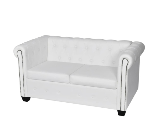 Sofá Chesterfield de 2 plazas cuero sintético blanco