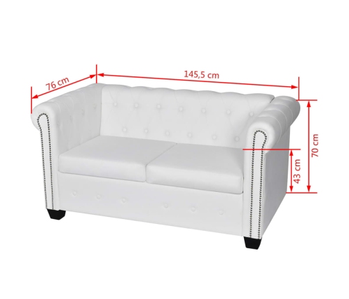 Sofá Chesterfield de 2 plazas cuero sintético blanco