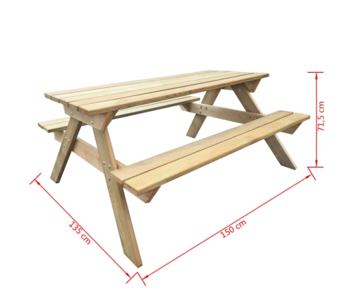 vidaXL Mesa de picnic de madera de pino 150x135x71,5 cm