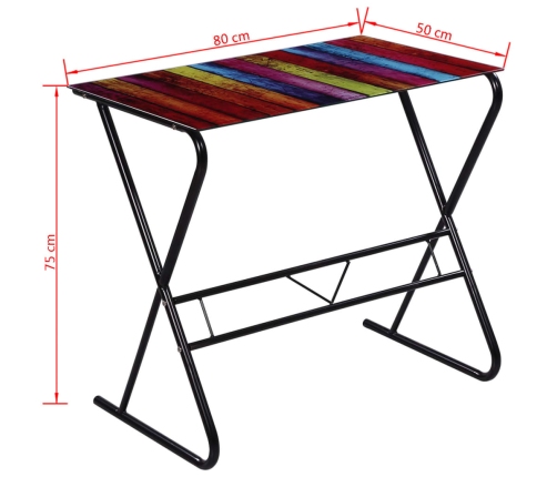 Escritorio de cristal con estampado de arcoíris