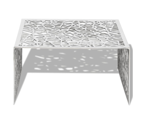 Mesa de centro con diseño geométrico calado aluminio plateado