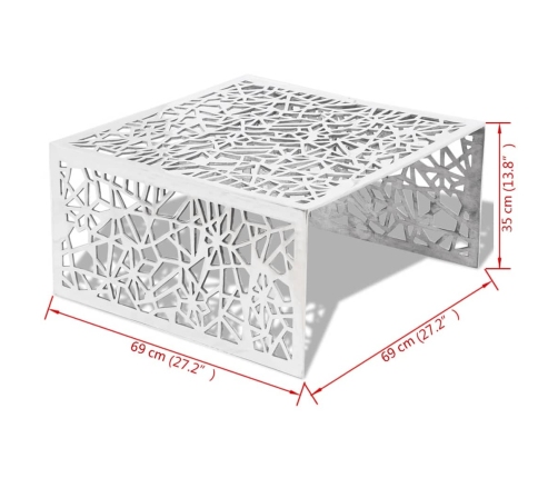 Mesa de centro con diseño geométrico calado aluminio plateado