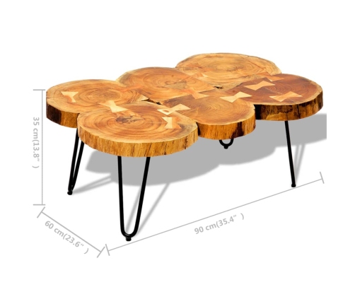 Mesa de centro con 6 troncos madera maciza de sheesham 35 cm