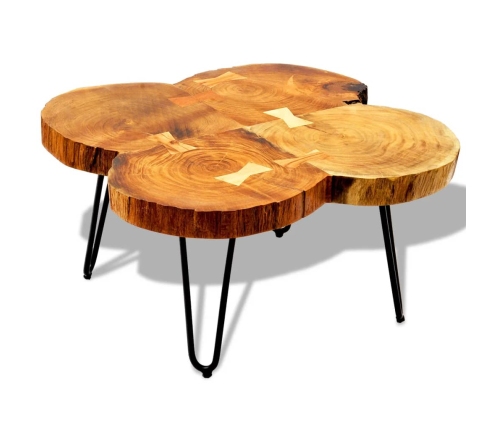 vidaXL Mesa de centro con 4 troncos madera maciza de sheesham 35 cm