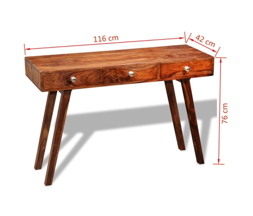 vidaXL Mesa consola con 3 cajones madera maciza sheesham 76 cm