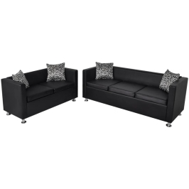 Conjunto de sofás de 2 y 3 plazas de cuero artificial negro