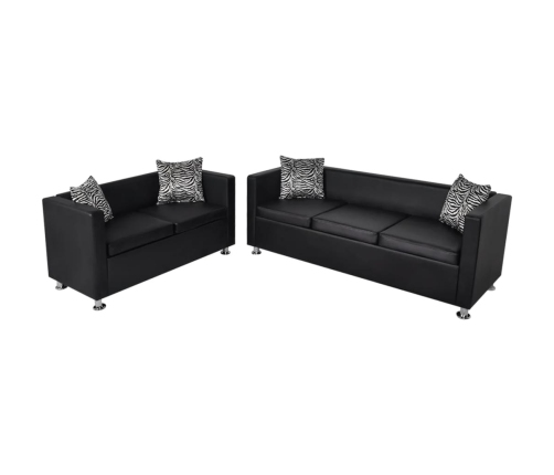 Conjunto de sofás de 2 y 3 plazas de cuero artificial negro