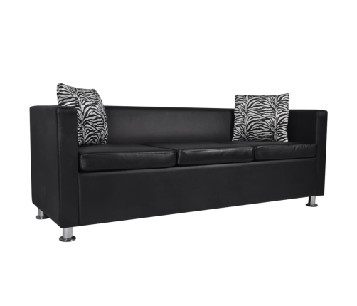 vidaXL Conjunto de sofás de 2 y 3 plazas y sillón de cuero artificial negro