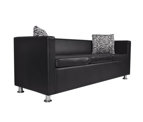 vidaXL Conjunto de sofás de 2 y 3 plazas y sillón de cuero artificial negro