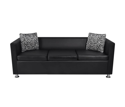 vidaXL Conjunto de sofás de 2 y 3 plazas y sillón de cuero artificial negro