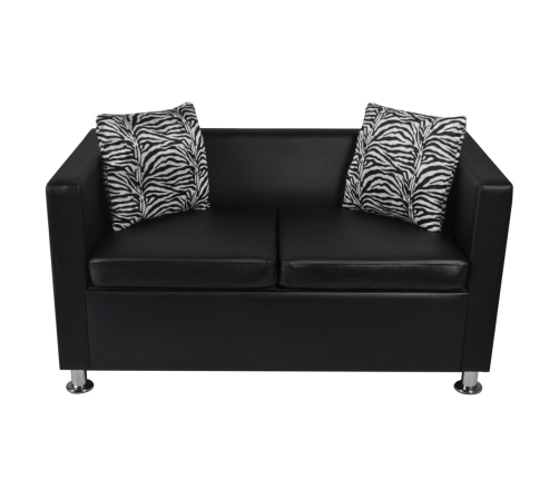 vidaXL Conjunto de sofás de 2 y 3 plazas y sillón de cuero artificial negro