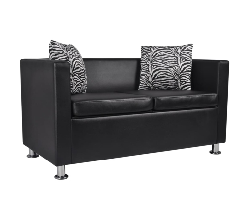 vidaXL Conjunto de sofás de 2 y 3 plazas y sillón de cuero artificial negro