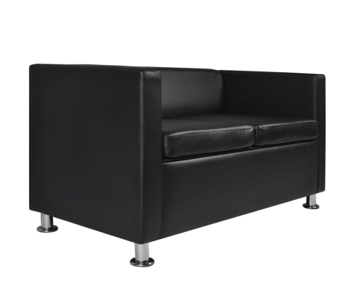 vidaXL Conjunto de sofás de 2 y 3 plazas y sillón de cuero artificial negro